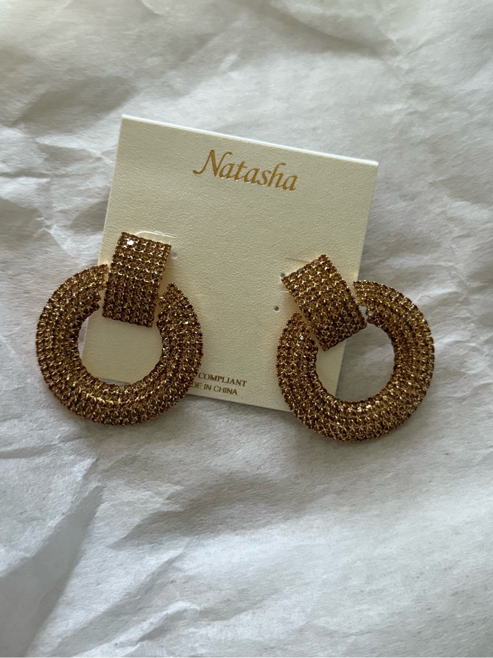 Natasha Gold Rhinestone Statement Drop Earrings NWT